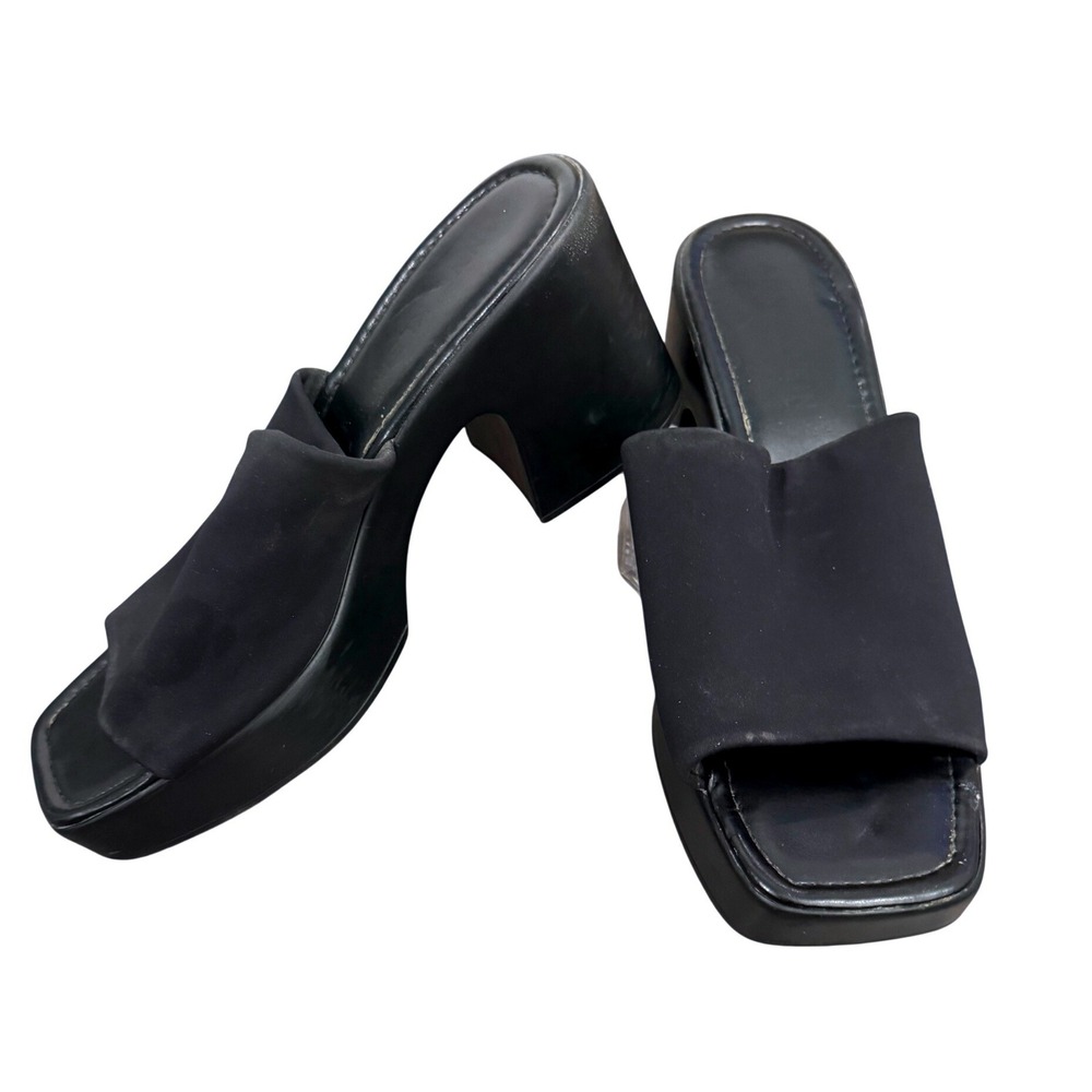 Anne Klein Vega Platform Mules Block Heel Square Toe Black 10M